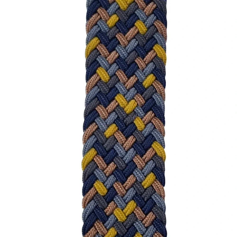 Nike Mens Braided Stretch Belt Blue Yellow Tan Woven Golf Belt Small 30-32 NEW